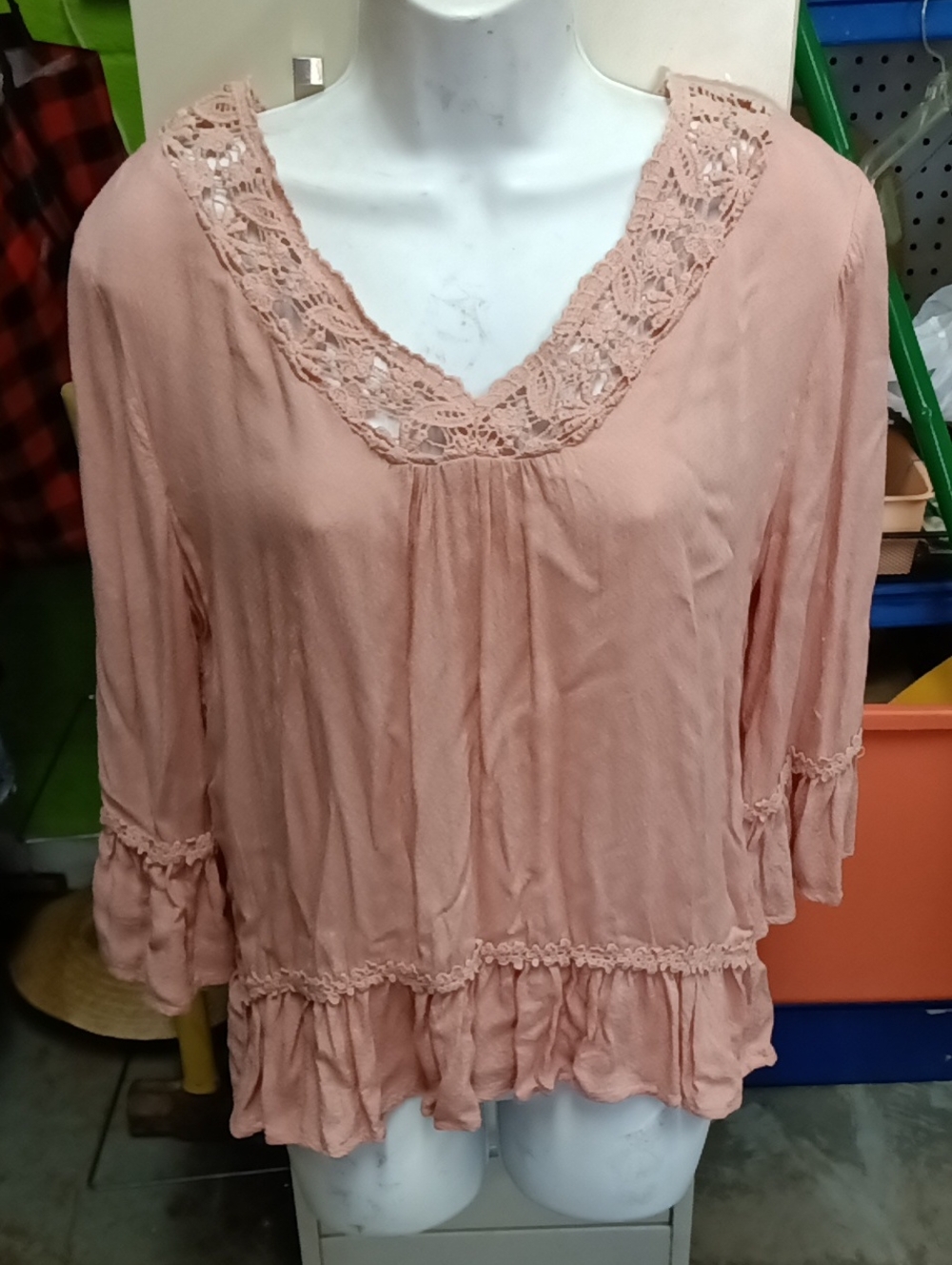 Eyeshadow Crochet-Trim Peasant Blouse - Peach